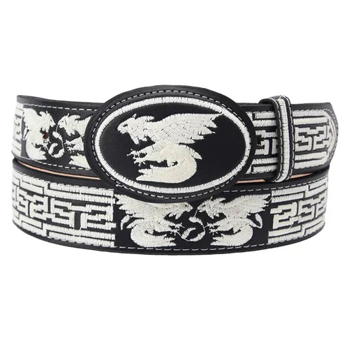 Cinto charro negro con águila en blanco