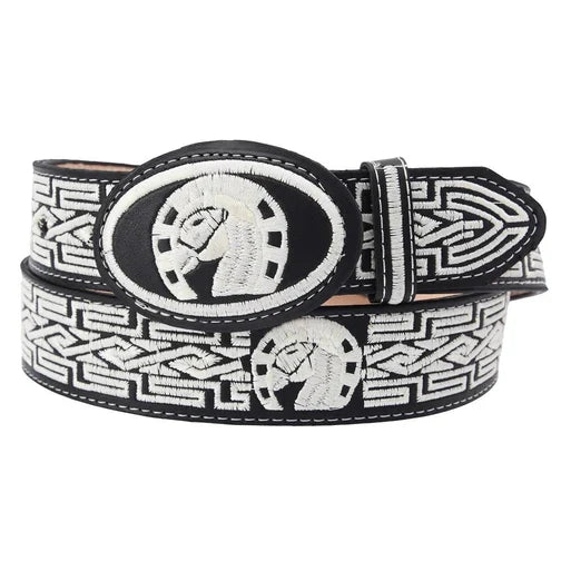 Cinturón charro blanco con caballo en blanco