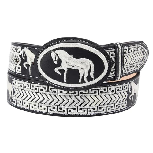 Cinto Charro Para Hombre Negro con Blanco de Caballo