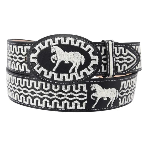 Cinto charro negro con caballo en blanco