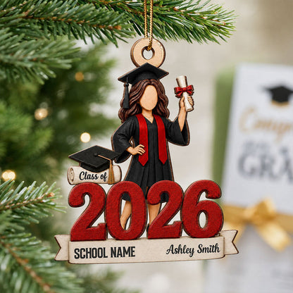 "Class Of 2026" Graduate Senior – Personalized Wooden Ornament | Graduation Gift For Him & Her