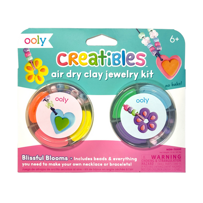 Front of packaging of OOLY Creatibles Air Dry Clay Jewelry Kit - Blissful Blooms