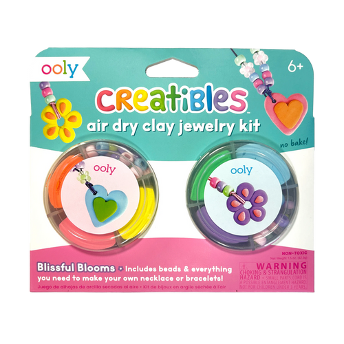 Front of packaging of OOLY Creatibles Air Dry Clay Jewelry Kit - Blissful Blooms