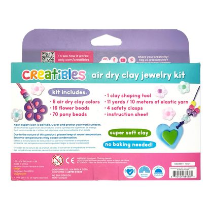 Back of packaging of OOLY Creatibles Air Dry Clay Jewelry Kit - Blissful Blooms