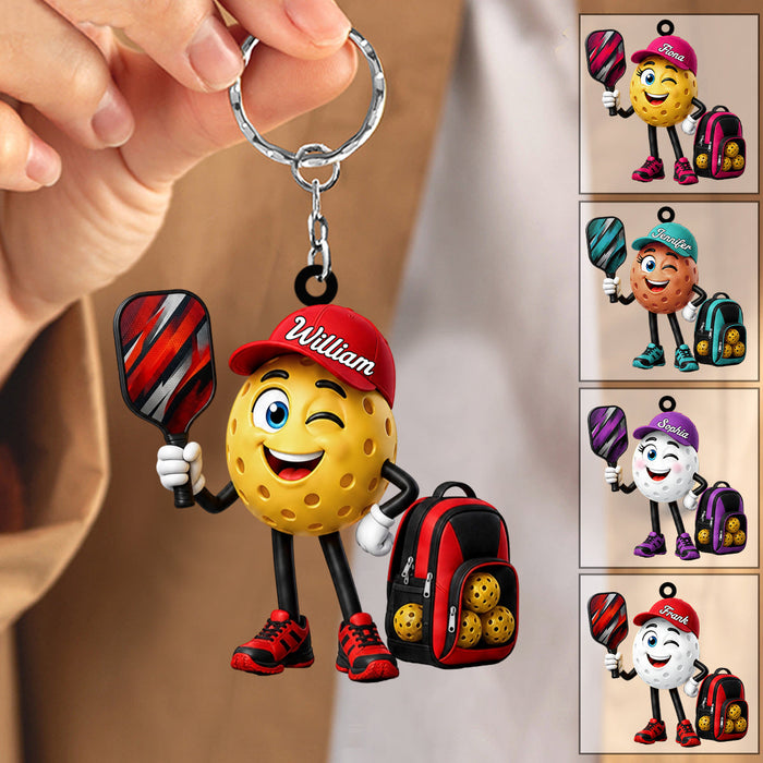 Cute Male & Female Pickleball Player Keychain- Personalized Pickleball Ball Mascot Keychain