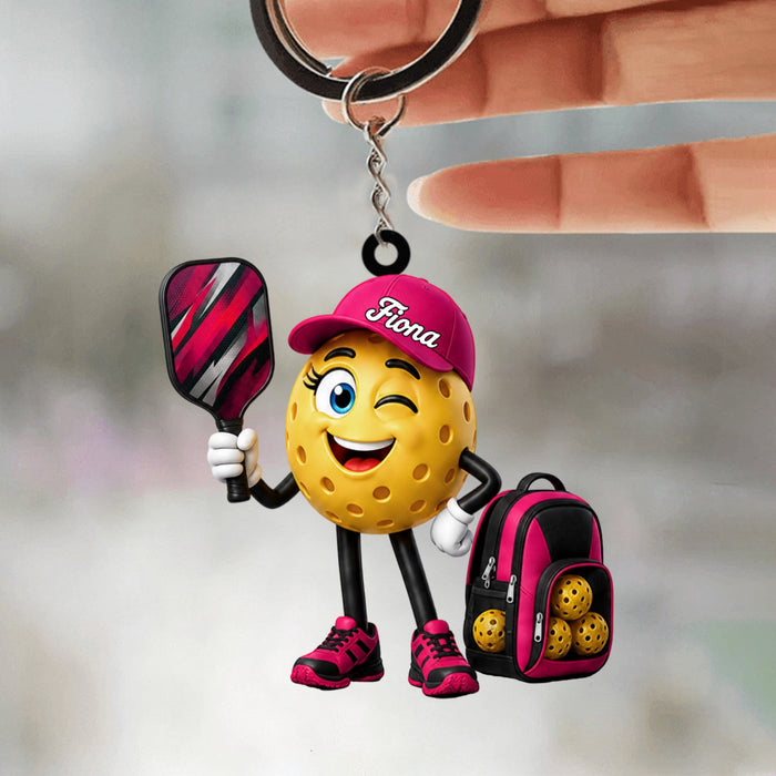 Cute Male & Female Pickleball Player Keychain- Personalized Pickleball Ball Mascot Keychain