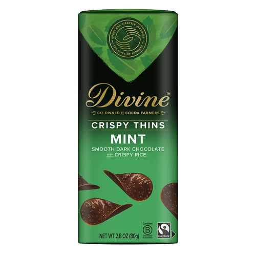 Divine Dark Chocolate with Mint Crispy Thins - 12 Count
