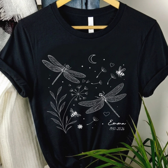 "Dragonfly Kisses From Heaven" – Personalized Memorial T-Shirt | In Loving Memory Gift For Loss Of Loved One