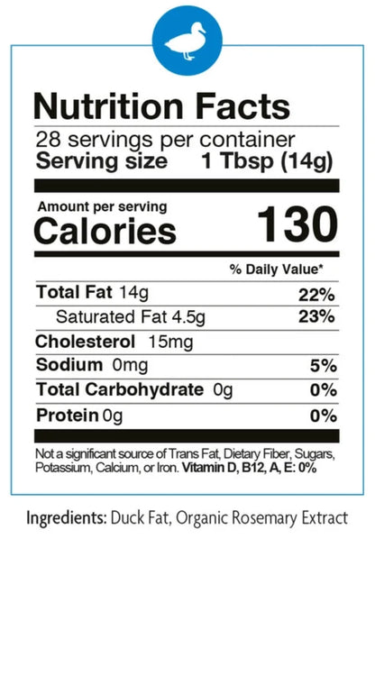 Duck Fat Cooking Oil - Cage Free nutrition info