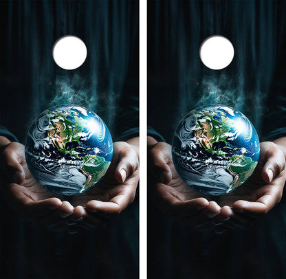 Earth in the Palm of Our Hands Cornhole Design