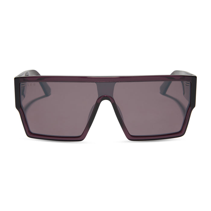 diff eyewear electra shield sunglasses aubergine & silver flash front view