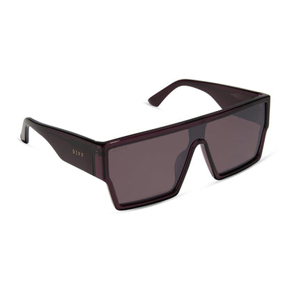 diff eyewear electra shield sunglasses aubergine & silver flash angled view