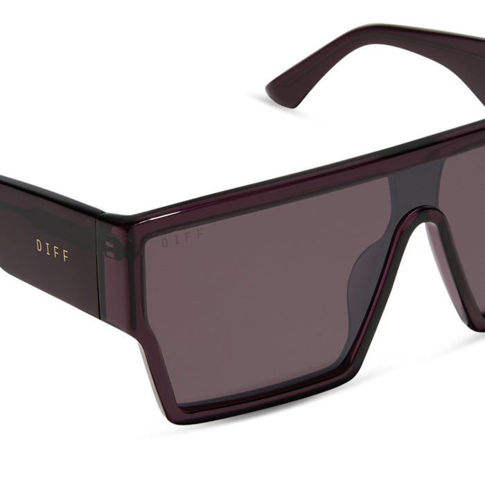 diff eyewear electra shield sunglasses aubergine & silver flash detailed view