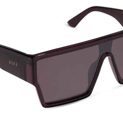 diff eyewear electra shield sunglasses aubergine & silver flash detailed view