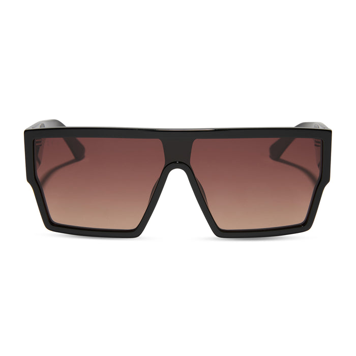 diff eyewear electra shield sunglasses black & brown gradient front view