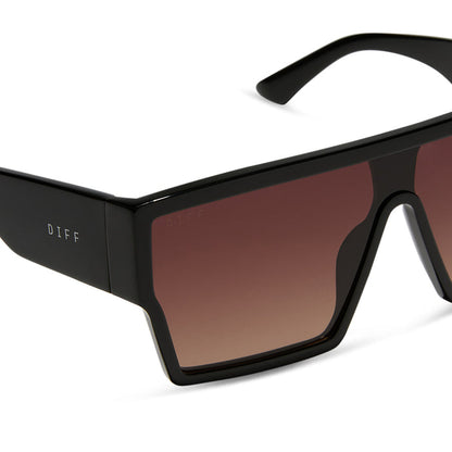 diff eyewear electra shield sunglasses black & brown gradient detailed view