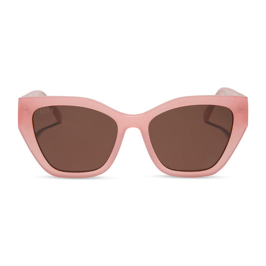 diff eyewear featuring the evie cat eye sunglasses with a peach frame and brown polarized lenses front view