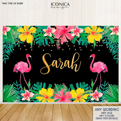 Flamingo Luau Party Backdrop – Tropical Summer Theme (Printed or Digital)