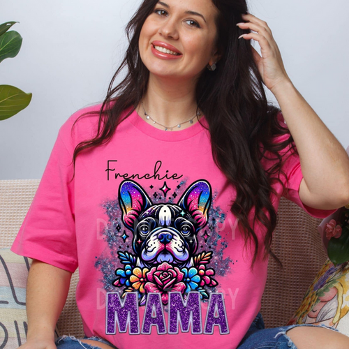 Frenchi Blue Dog Mama Faux Glitter Tee