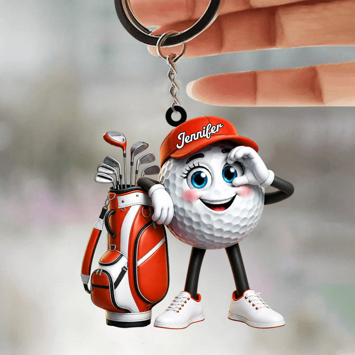 Funny Personalized Golf Ball Mascot Keychain Gift for Male & Female Golfer