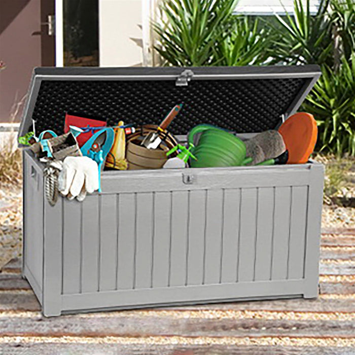 Gardeon Outdoor Storage Box 190L Container Lockable Garden Bench Tool Shed Black -Home Living Store - -