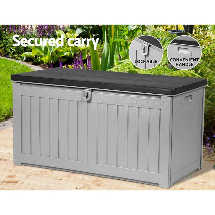 Gardeon Outdoor Storage Box 190L Container Lockable Garden Bench Tool Shed Black -Home Living Store - -