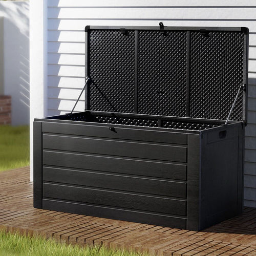 Gardeon Outdoor Storage Box 680L Container Lockable Garden Bench Shed Tool All Black -Home Living Store - -