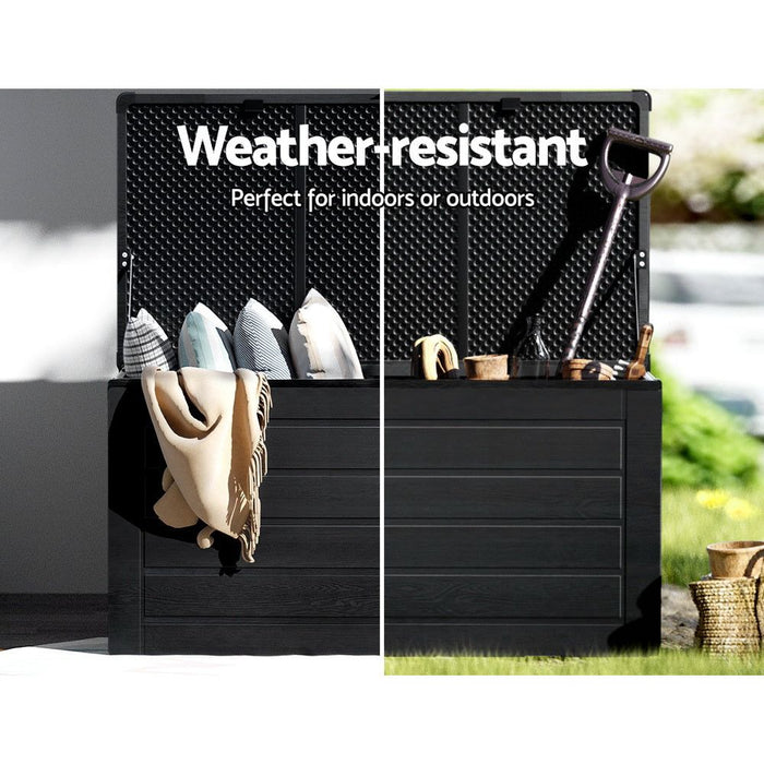 Gardeon Outdoor Storage Box 680L Container Lockable Garden Bench Shed Tool All Black -Home Living Store - -