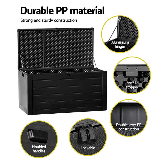 Gardeon Outdoor Storage Box 680L Container Lockable Garden Bench Shed Tool All Black -Home Living Store - -