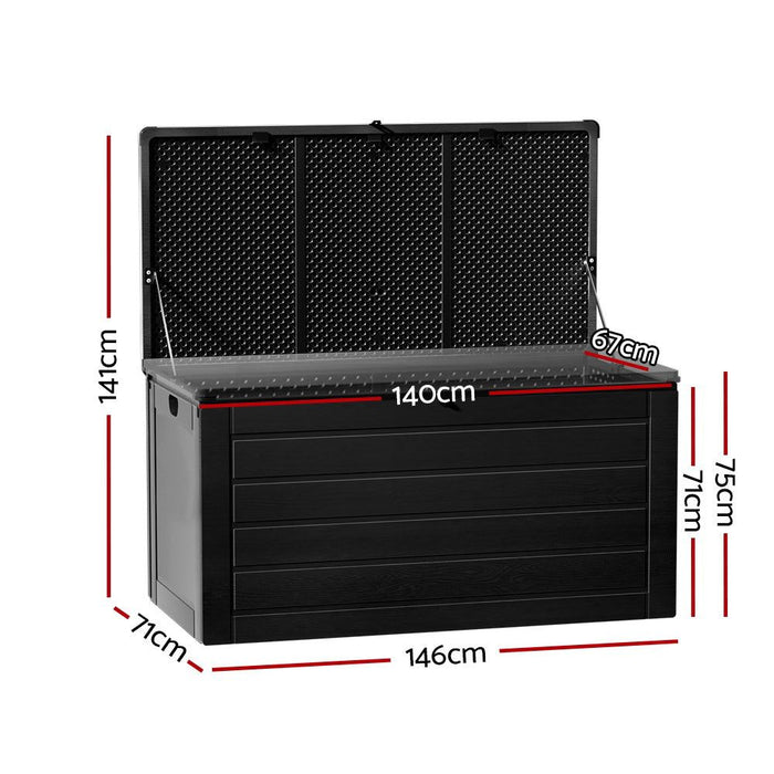 Gardeon Outdoor Storage Box 680L Container Lockable Garden Bench Shed Tool All Black -Home Living Store - -