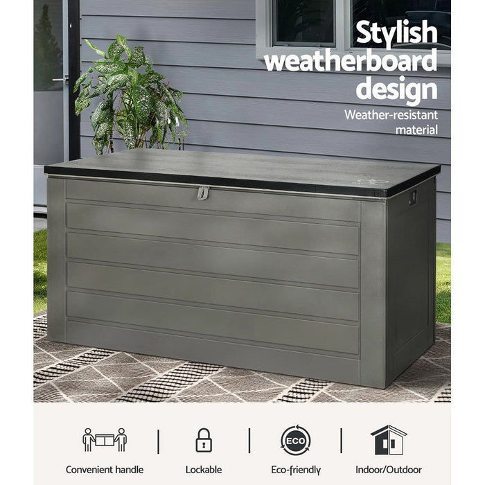 Gardeon Outdoor Storage Box 680L Container Lockable Garden Bench Tool Shed Black -Home Living Store - -