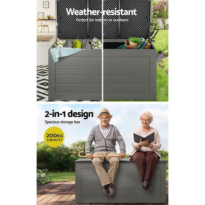 Gardeon Outdoor Storage Box 680L Container Lockable Garden Bench Tool Shed Black -Home Living Store - -