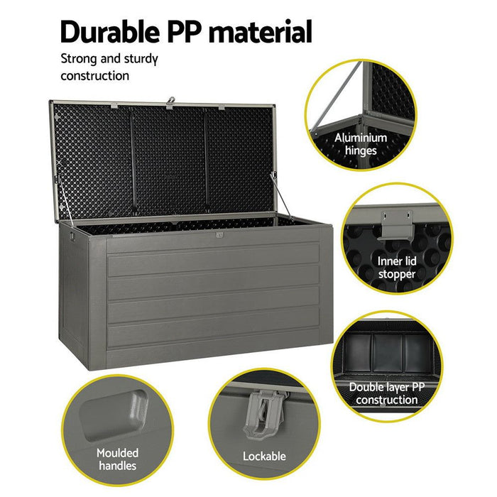 Gardeon Outdoor Storage Box 680L Container Lockable Garden Bench Tool Shed Black -Home Living Store - -