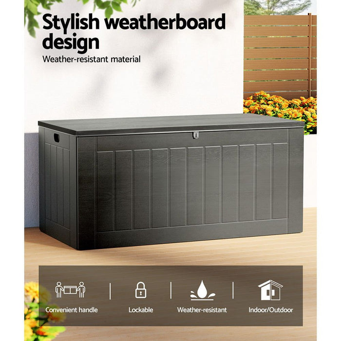 Gardeon Outdoor Storage Box 830L Container Lockable Garden Bench Tool Shed Black -Home Living Store - -