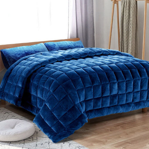 Giselle Bedding Faux Mink Quilt Blue Super King -Home Living Store - -
