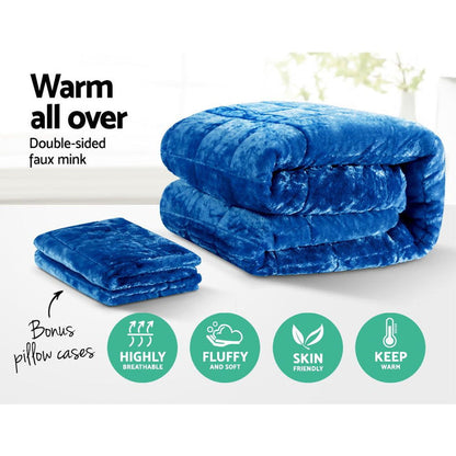 Giselle Bedding Faux Mink Quilt Blue Super King -Home Living Store - -