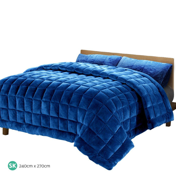 Giselle Bedding Faux Mink Quilt Blue Super King -Home Living Store - -