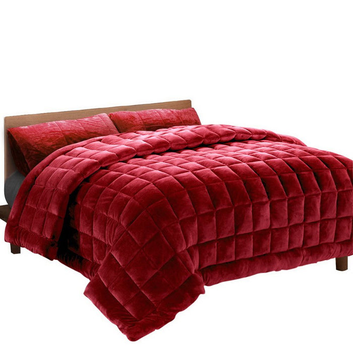 Giselle Bedding Faux Mink Quilt Burgundy Queen -Home Living Store - -
