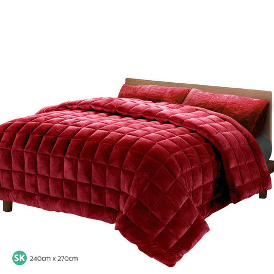 Giselle Bedding Faux Mink Quilt Burgundy Super King -Home Living Store - -