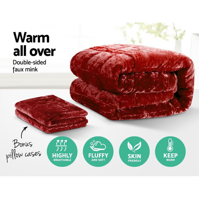 Giselle Bedding Faux Mink Quilt Burgundy Super King -Home Living Store - -