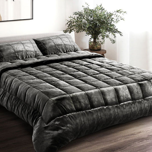 Giselle Bedding Faux Mink Quilt Charcoal Double -Home Living Store - -