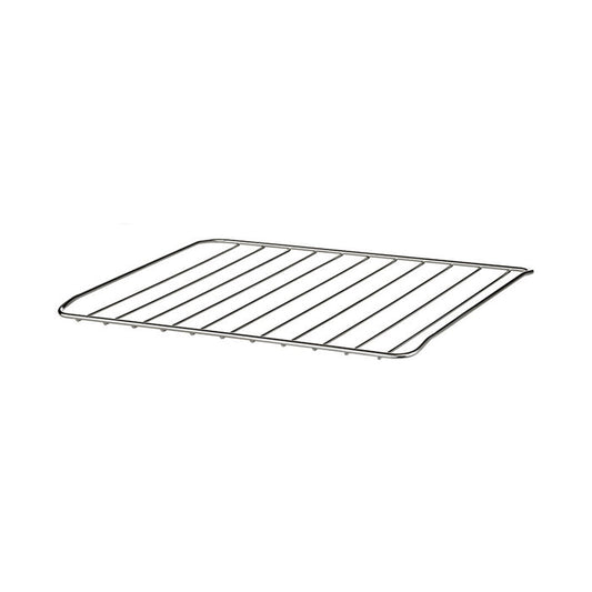 Der Unold Gitterrost für KLEINKÜCHE 68865 ist ein Metall-Backofenrost mit parallelen Stäben und zwei leicht erhöhten Enden, der auf einem schlichten weißen Hintergrund präsentiert wird.