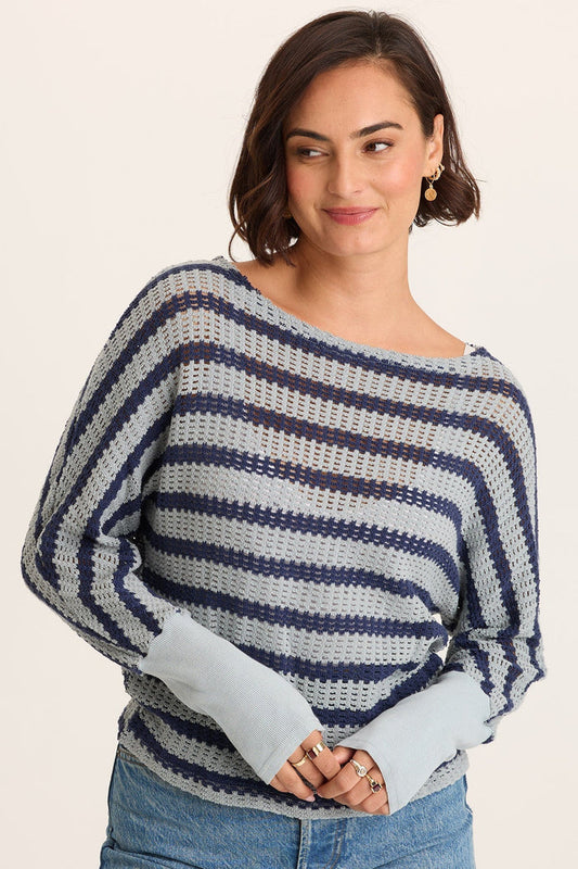 XCVI Gowen Stripe Knit Kimono Long Sleeves Top