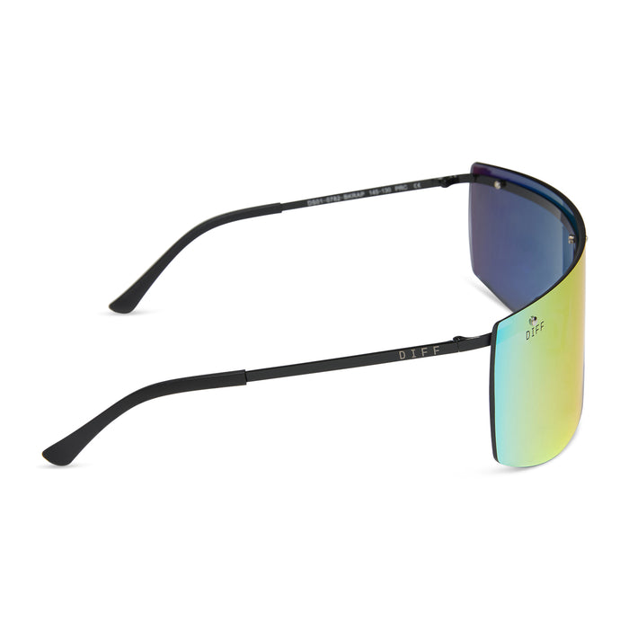 diff sport featuring the grandslam shield sunglasses with a black frame and rainbow mirror polarized lenses side view
