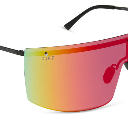 diff sport featuring the grandslam shield sunglasses with a black frame and rainbow mirror polarized lenses detailed view