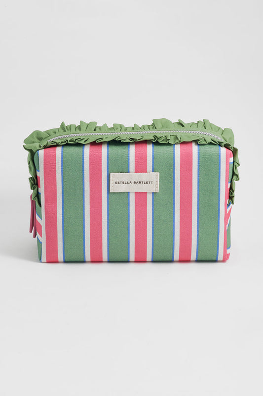 Green Stripe Ruffle Wash Bag