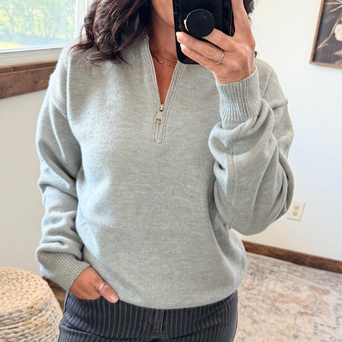 Grey Half Zip Knit Sweater