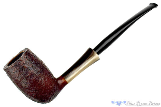 Blue Room Briars is proud to present this H Pipes by Aidan Hesslewood Sandblast Stacked Billiard with Horn Ferrule and Military Mount