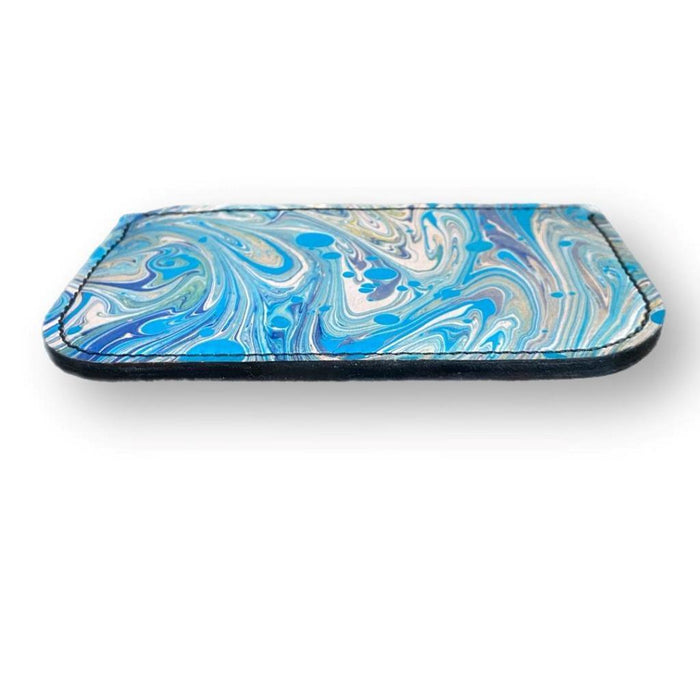 Hand Dipped Ink Art Blue Leather Zipper Pouch Wallet Purse Women's Men's USA - Mother Road Customs