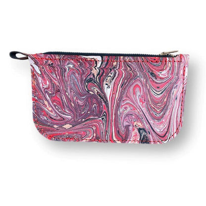 Hand Dipped Ink Art Red Black Leather Zipper Pouch Wallet Purse Women's Men's - Mother Road Customs